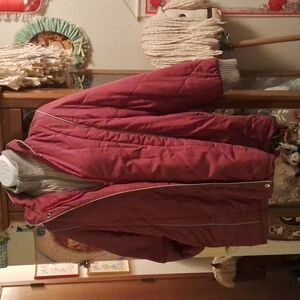Vintage 90's,Quilted,Maroon-Purple with Gray,Knit Sweater Insert/Gray Trim,Coat♥
